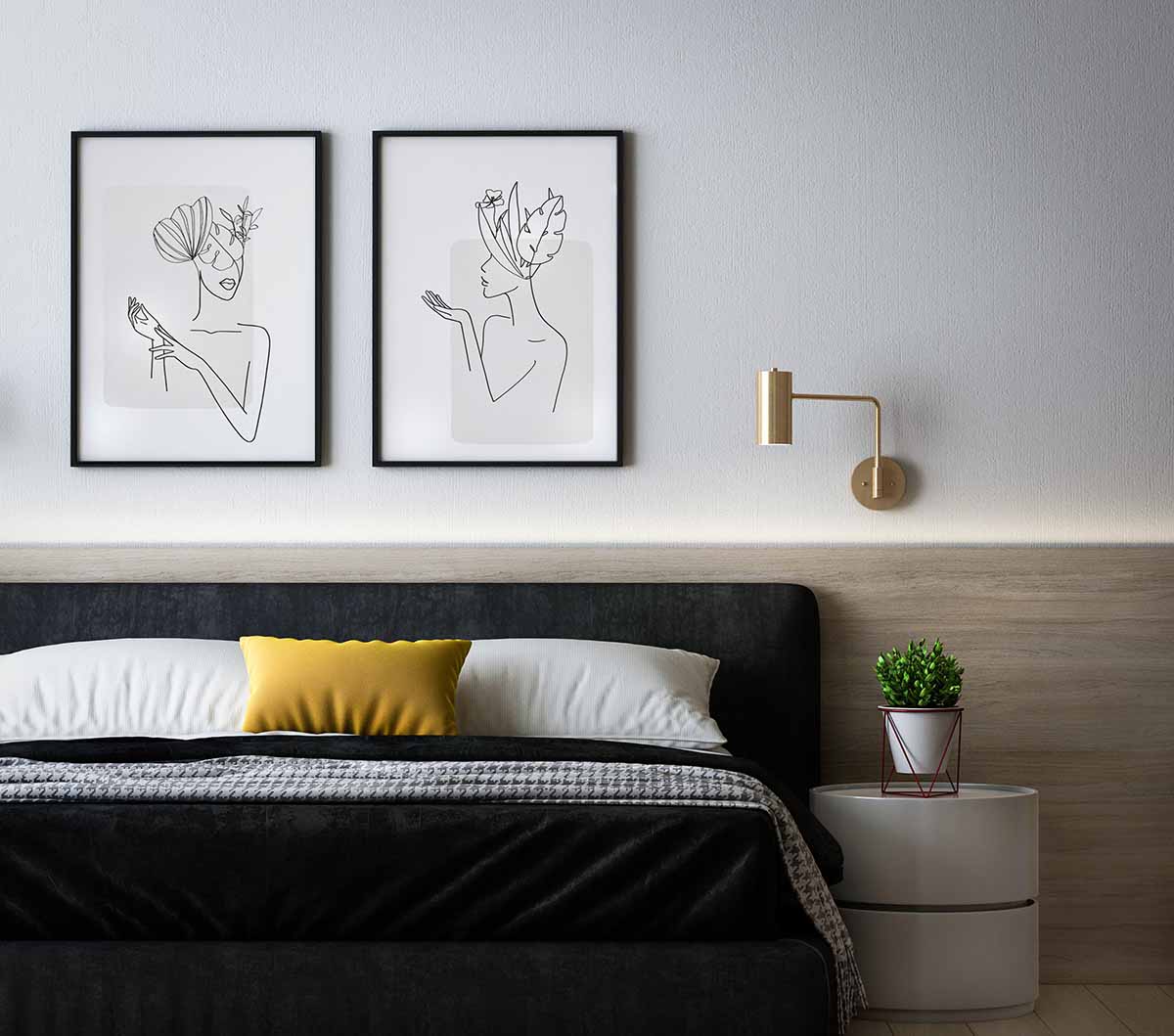 Home wall art side by side above bed